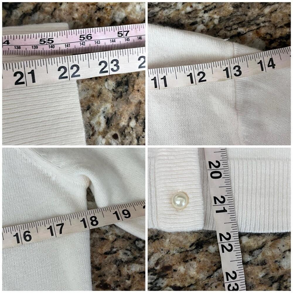Sag Harbor Ivory Pearl Button Cardigan PM Petite Soft Classic Preppy Minimalist - Picture 6 of 9